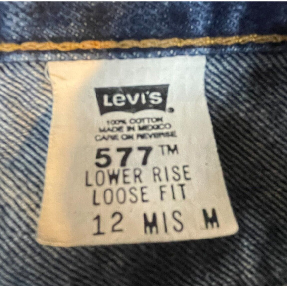 Levis 577 Jeans Womens 32 Medium Blue Loose Fit Lower Rise Crop Raw Hem Straight - Picture 6 of 11